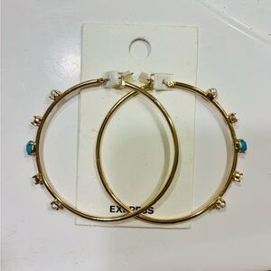 ✨ Express Gold Hoop Earrings — Turquoise & Pearl Accents